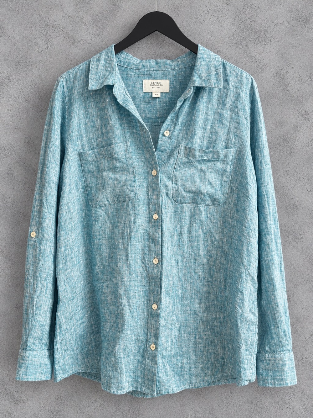 Charter Club Luxury 100% Linen Shirt Women’s M Aqua Blue Roll Tab NWT